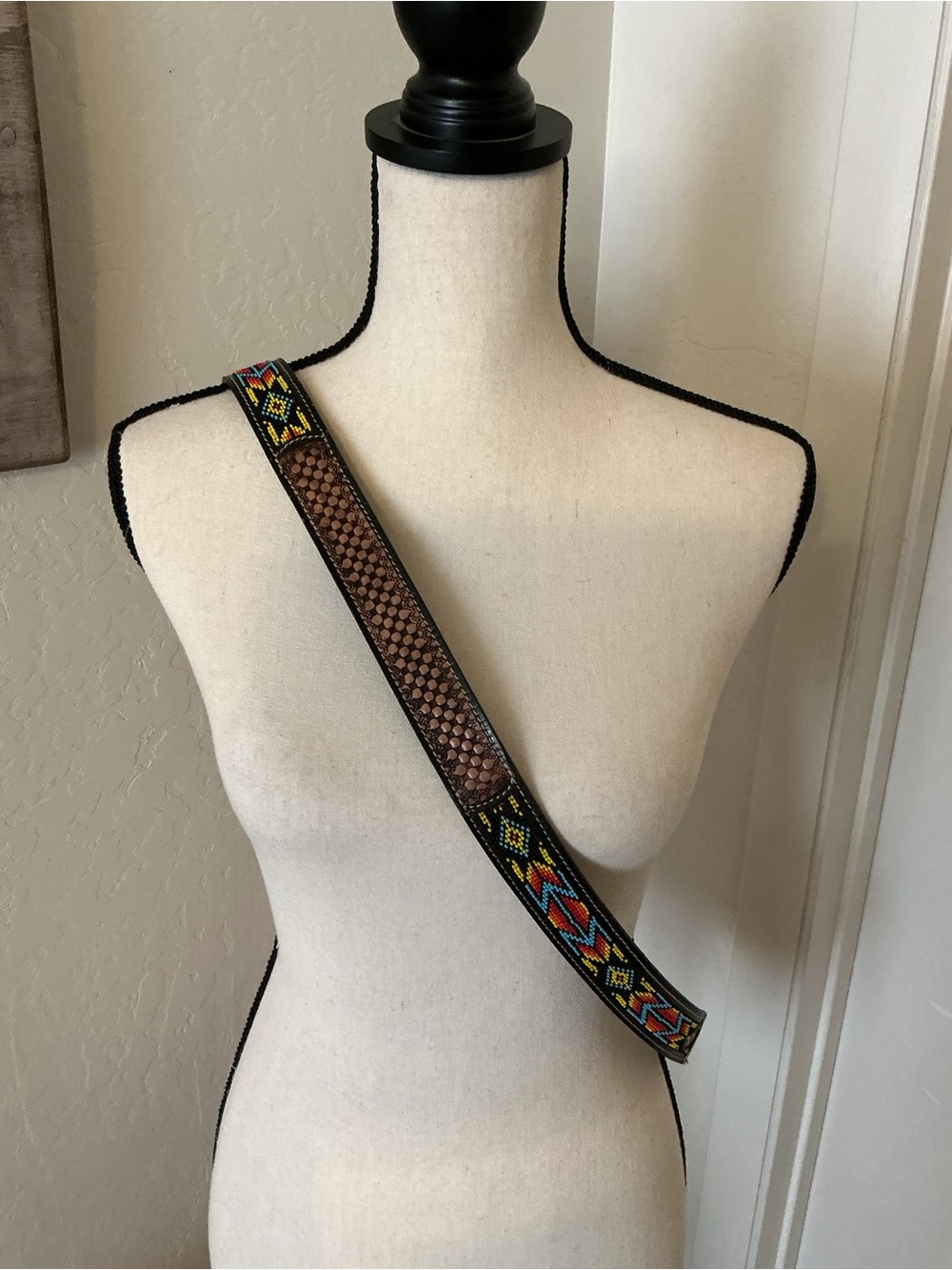 Myra Bag Beaded & Tooled Leather Crossbody Strap - Picture 2 of 5